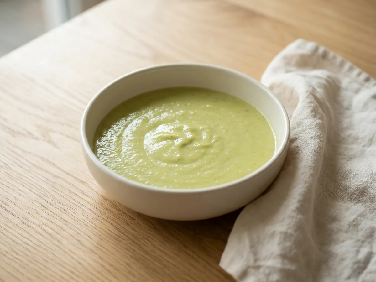 Symbolbild zum Rezept Avocadosuppe: das fertige Gericht auf einem hellen Teller angerichtet