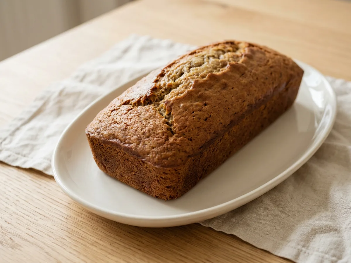 Symbolbild zum Rezept Bananenbrot: das fertige Gericht auf einem hellen Teller angerichtet