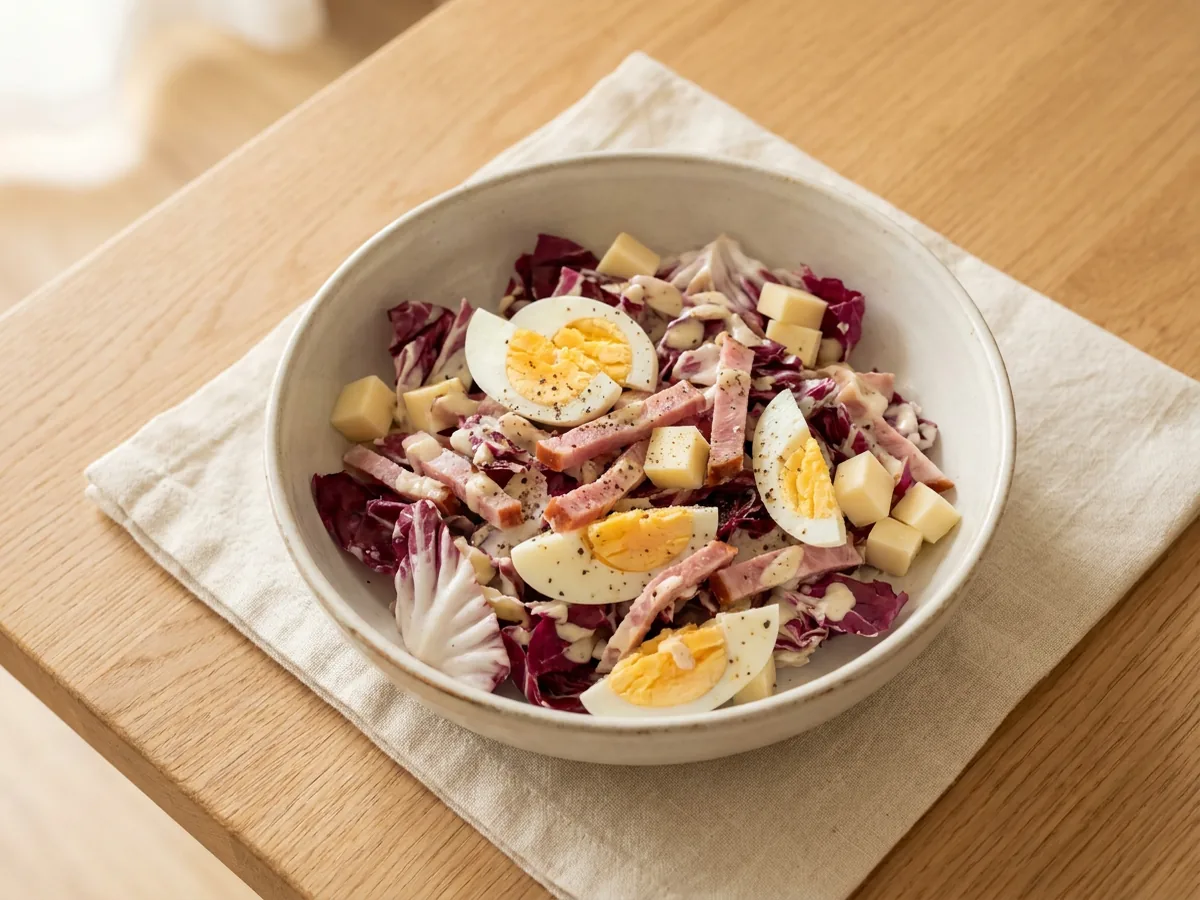 Symbolbild zum Rezept Chefsalat: das fertige Gericht auf einem hellen Teller angerichtet