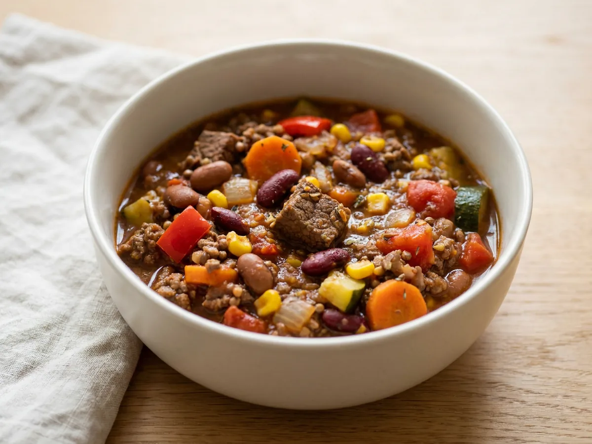 Symbolbild zum Rezept Chili con Carne: das fertige Gericht auf einem hellen Teller angerichtet