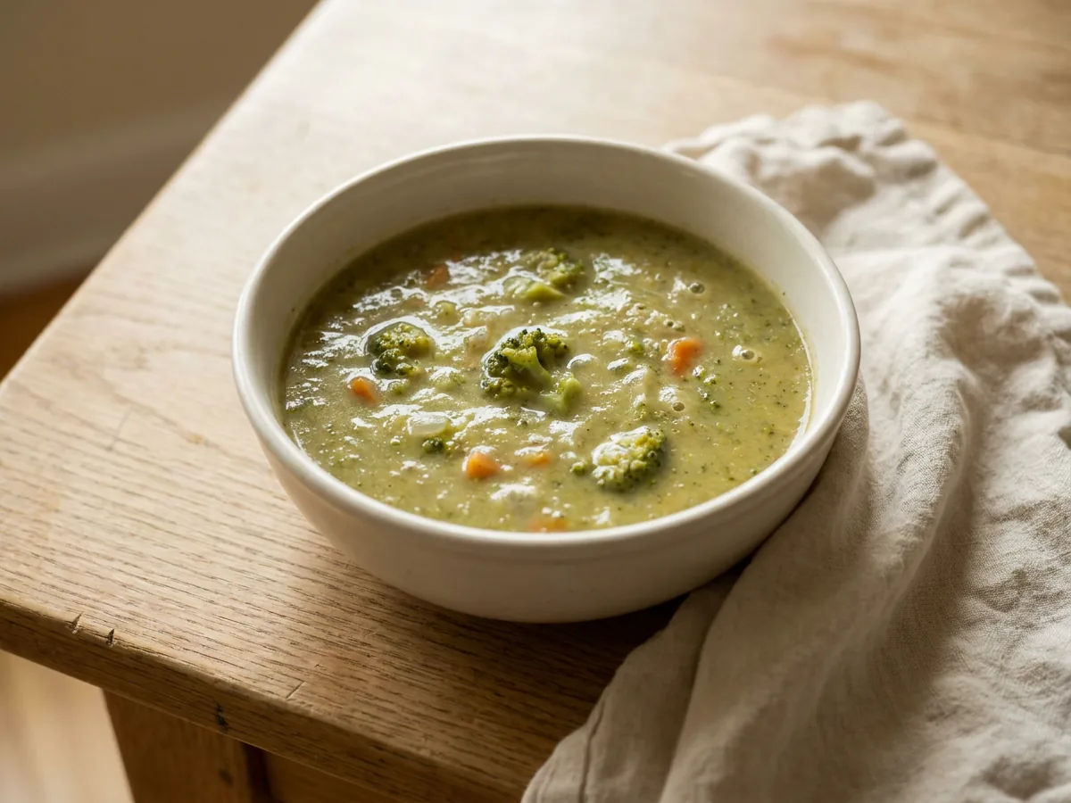 Symbolbild zum Rezept Creamed Broccoli Soup: das fertige Gericht auf einem hellen Teller angerichtet