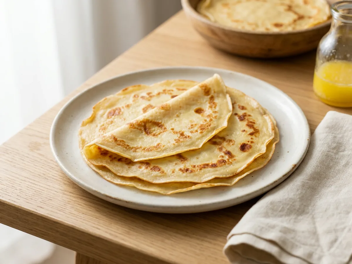 Symbolbild zum Rezept Crêpes: das fertige Gericht auf einem hellen Teller angerichtet