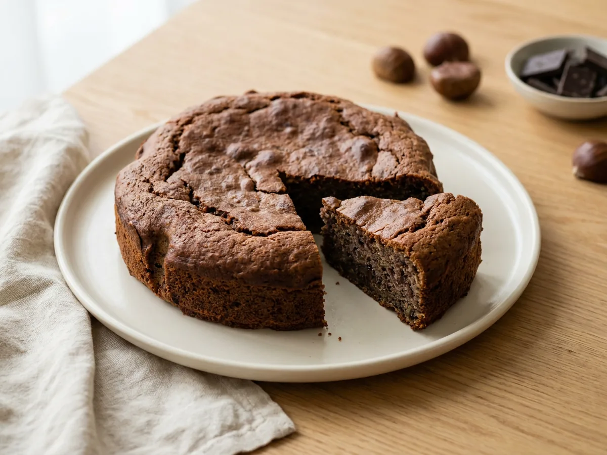 Symbolbild zum Rezept Das Rezept für Kastanienkuchen: das fertige Gericht auf einem hellen Teller angerichtet