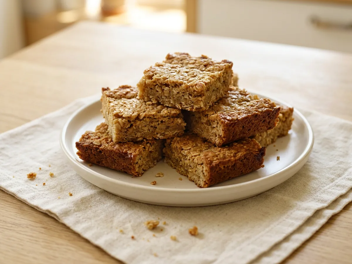 Symbolbild zum Rezept Flapjacks: das fertige Gericht auf einem hellen Teller angerichtet
