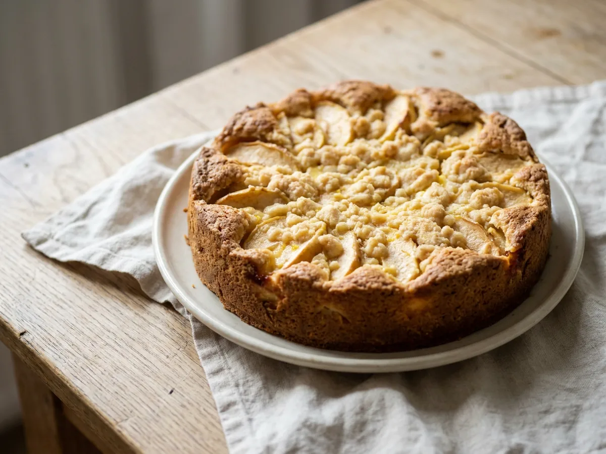 Symbolbild zum Rezept Frankfurter Apfelkuchen: das fertige Gericht auf einem hellen Teller angerichtet