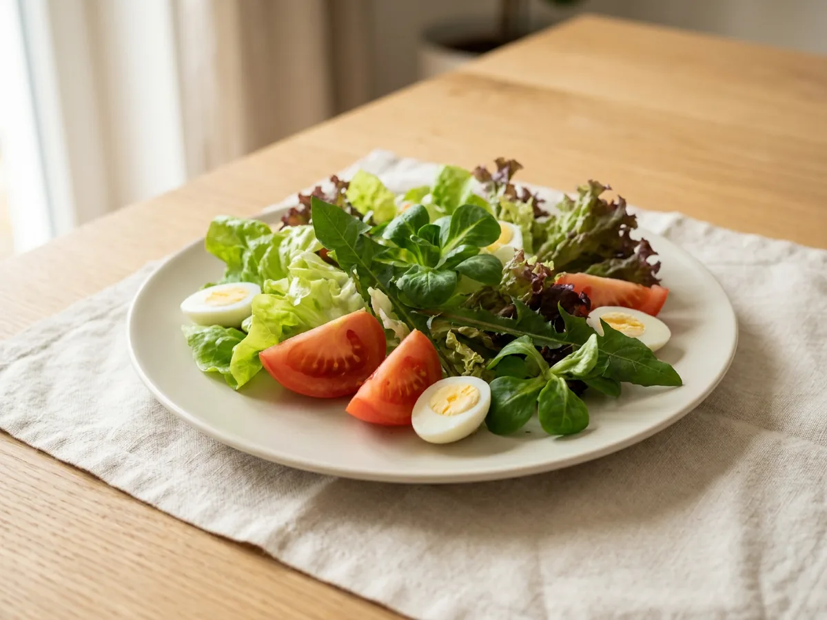 Symbolbild zum Rezept Frühlingssalat mit Löwenzahnblüten: das fertige Gericht auf einem hellen Teller angerichtet