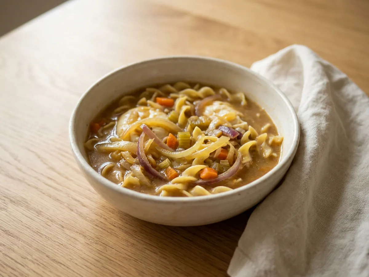 Symbolbild zum Rezept Fuddelsuppe: das fertige Gericht auf einem hellen Teller angerichtet
