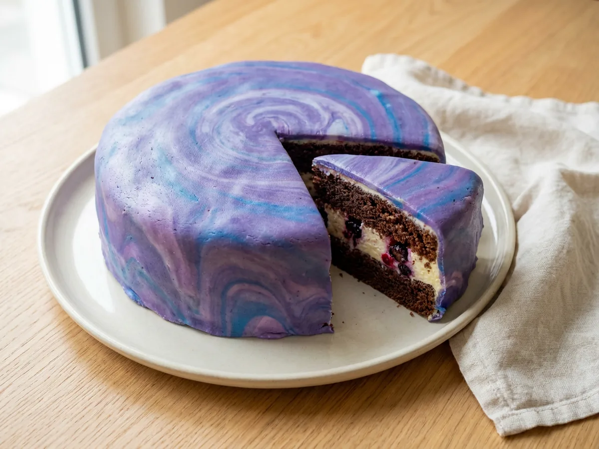 Symbolbild zum Rezept Gomu Gomu no Mi (japanisch: ゴムゴムの実, ~) Torte: das fertige Gericht auf einem hellen Teller angerichtet
