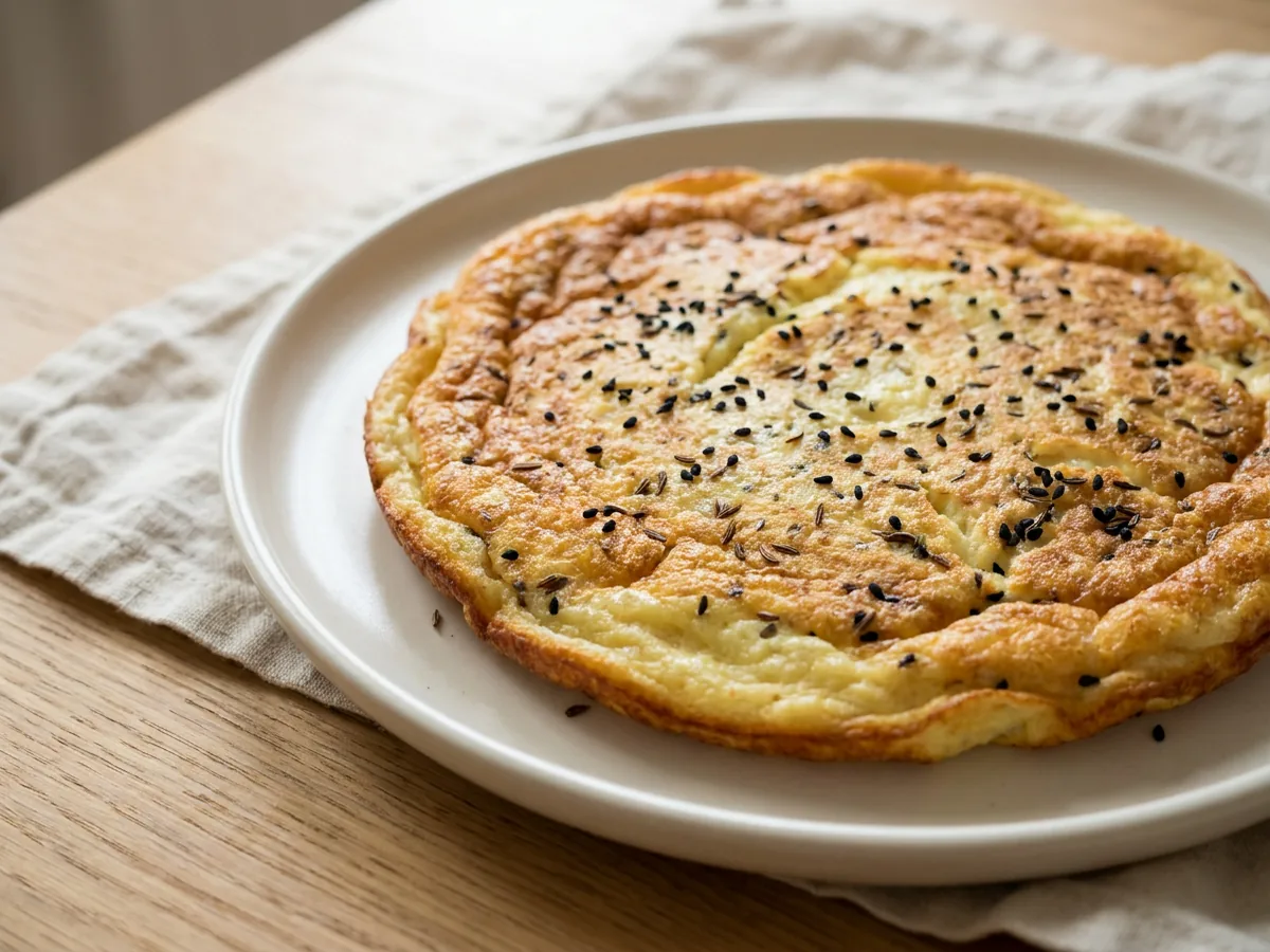 Symbolbild zum Rezept Grieß-Omelette: das fertige Gericht auf einem hellen Teller angerichtet