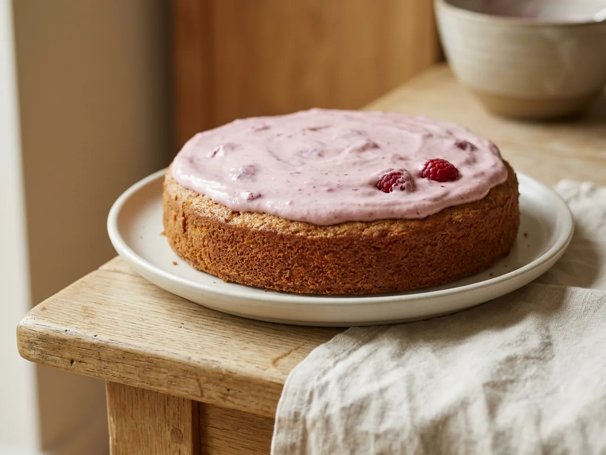 Symbolbild zum Rezept Joghurttorte mit Himbeeren: das fertige Gericht auf einem hellen Teller angerichtet