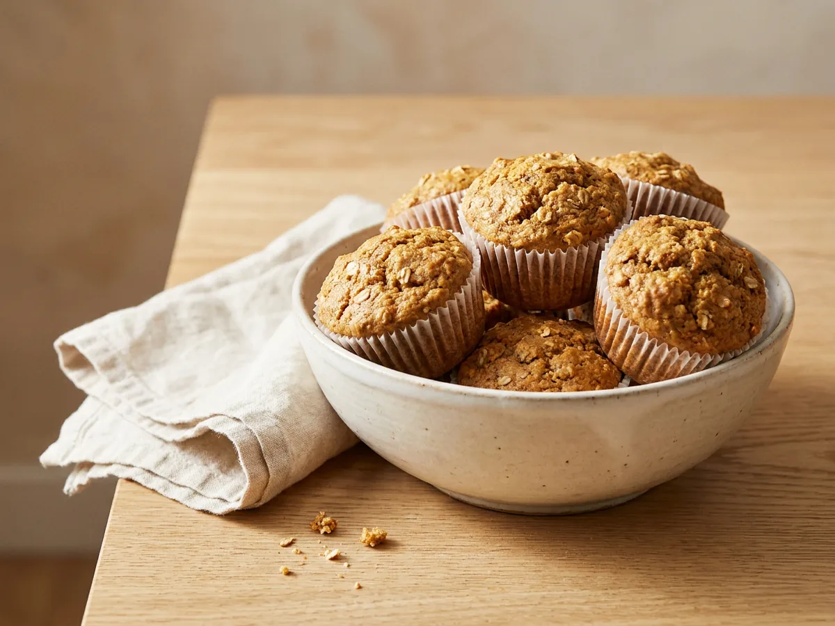 Symbolbild zum Rezept Marzipanmuffins: das fertige Gericht auf einem hellen Teller angerichtet