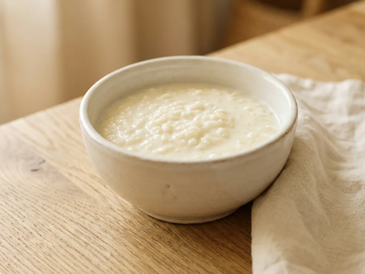 Symbolbild zum Rezept Milchreis: das fertige Gericht auf einem hellen Teller angerichtet