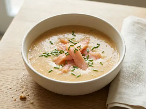 Passierte Kartoffelsuppe mit Lachsstreifen – Rezept
