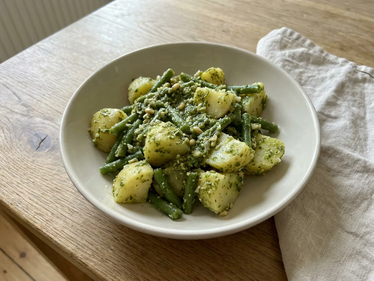 Symbolbild zum Rezept Pesto: das fertige Gericht auf einem hellen Teller angerichtet