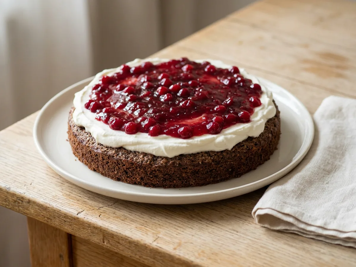 Symbolbild zum Rezept Preiselbeertorte: das fertige Gericht auf einem hellen Teller angerichtet