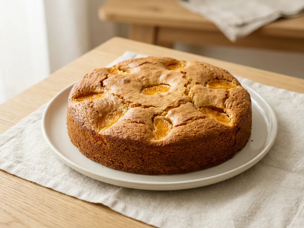 Symbolbild zum Rezept Saftiger Mandarinenkuchen: das fertige Gericht auf einem hellen Teller angerichtet