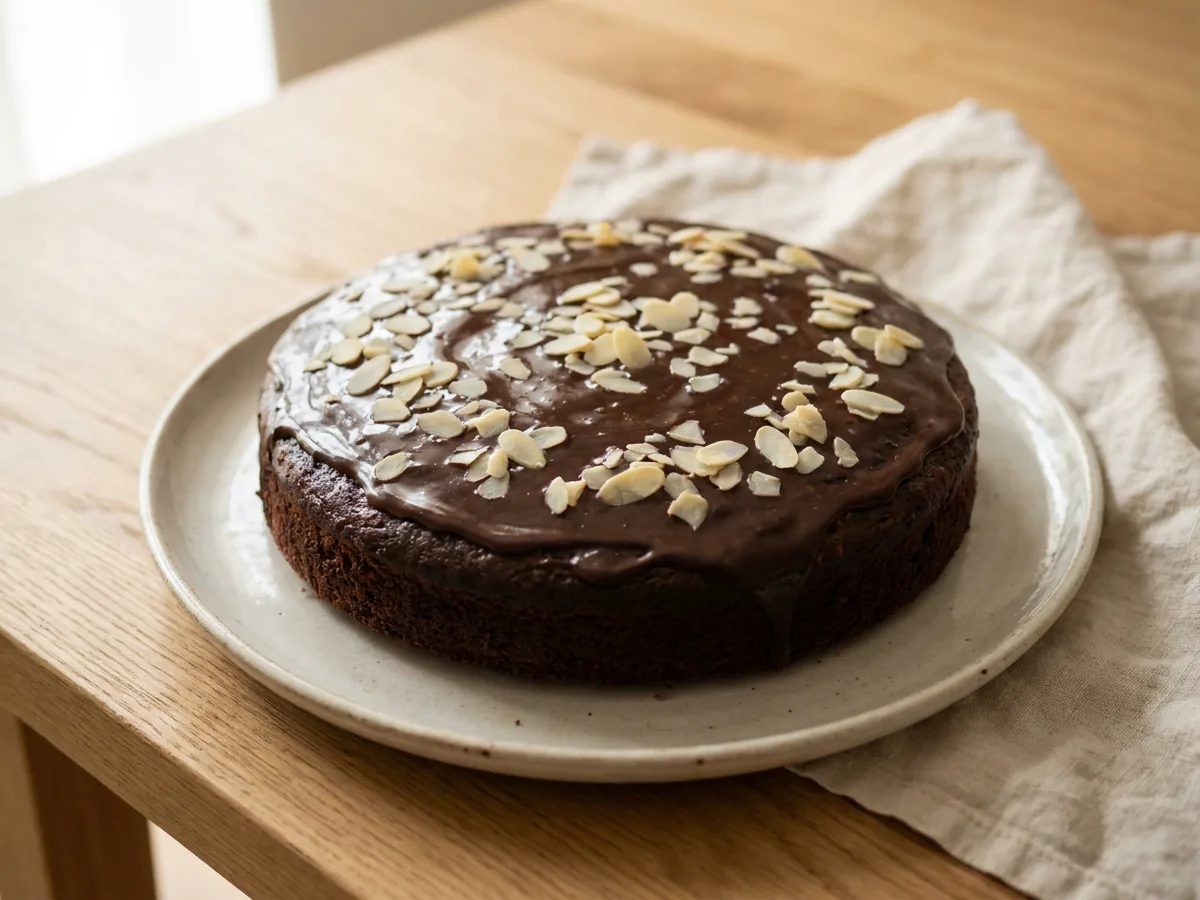 Symbolbild zum Rezept Schokokuchen: das fertige Gericht auf einem hellen Teller angerichtet
