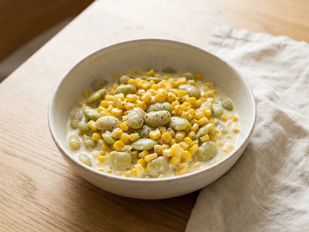 Symbolbild zum Rezept Succotash: das fertige Gericht auf einem hellen Teller angerichtet