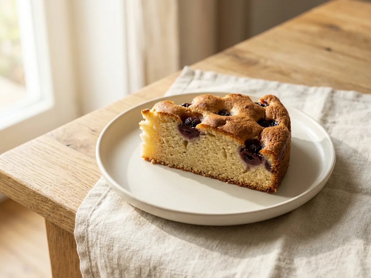 Symbolbild zum Rezept Versunkener Kirschkuchen: das fertige Gericht auf einem hellen Teller angerichtet